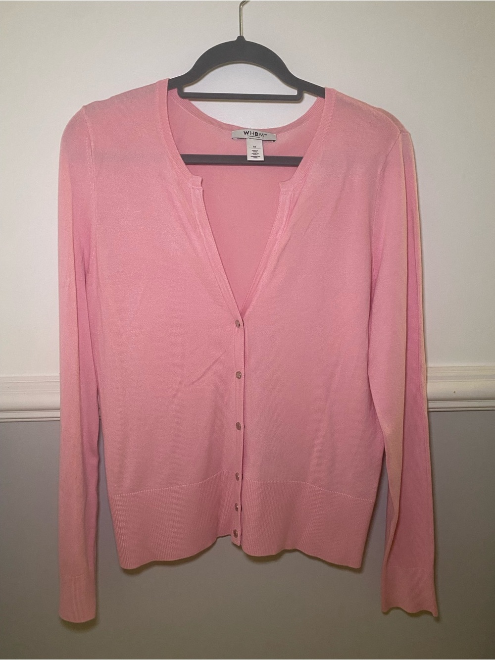 White House Black Market Pink Lightweight Clip Button-Front Cardigan